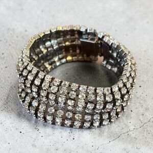 Old Hollywood Rhinestone Waterfall Bracelet Disco Glam Statement Cuff